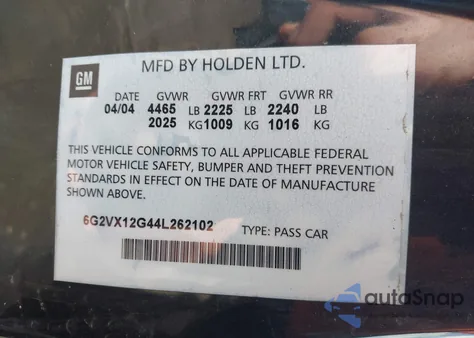 2004 Pontiac Gto z USA, uszkodzony, nr VIN 6G2VX12G44L262102